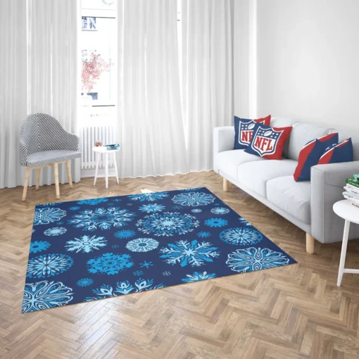 Indigo Blue Snowflakes Pattern Rug 2