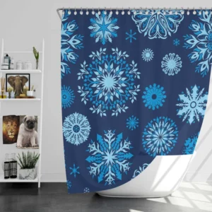 Indigo Blue Snowflakes Pattern Shower Curtain