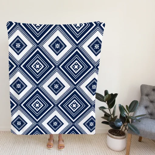 Indigo Geometric Ethnic Fleece Blanket