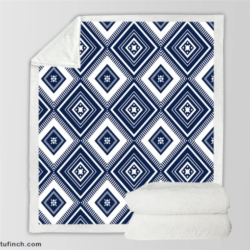 Indigo Geometric Ethnic Sherpa Fleece Blanket