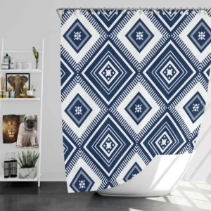 Indigo Geometric Ethnic Shower Curtain