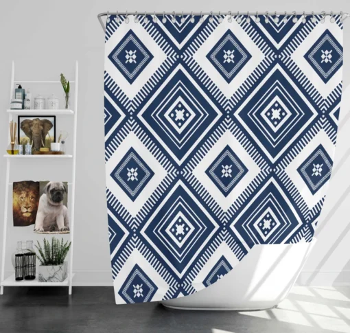 Indigo Geometric Ethnic Shower Curtain