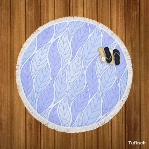 Indigo Leaf Pattern Round Beach Towel