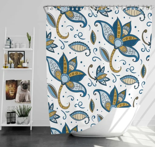 Indonesian Batik Flower Paisley Design Shower Curtain