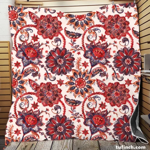 Indonesian Style Floral Design Quilt Blanket