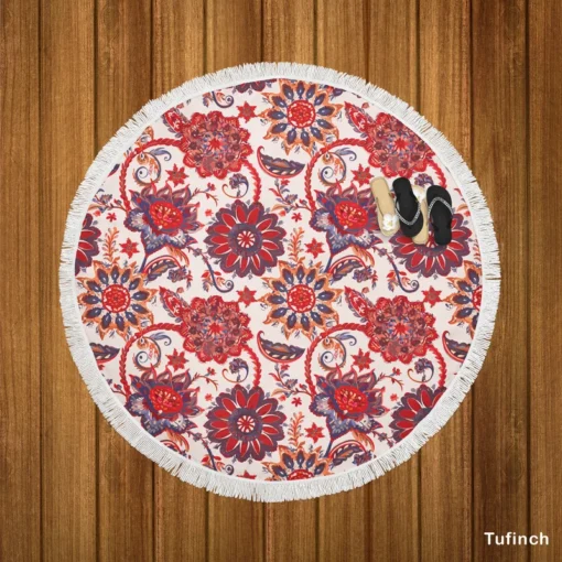 Indonesian Style Floral Design Round Beach Towel