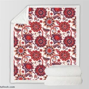 Indonesian Style Floral Design Sherpa Fleece Blanket