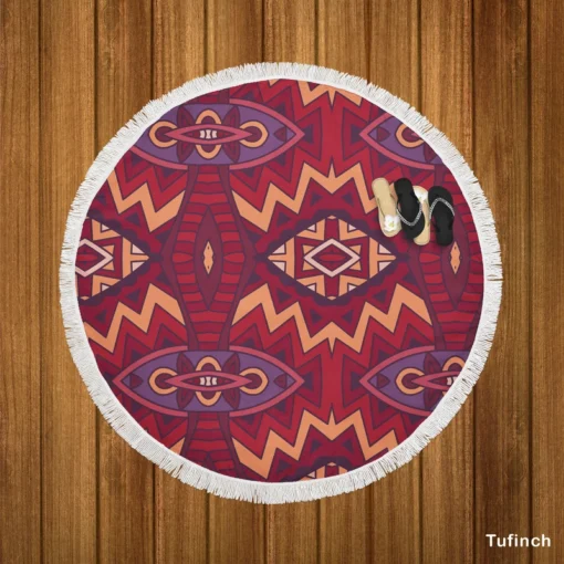 Intricate Ethnic Tribal Motif Round Beach Towel