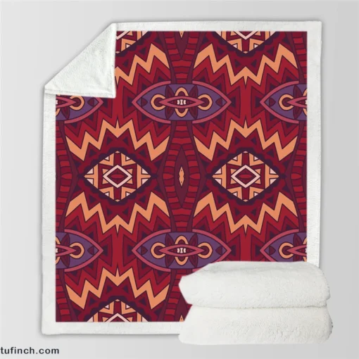 Intricate Ethnic Tribal Motif Sherpa Fleece Blanket