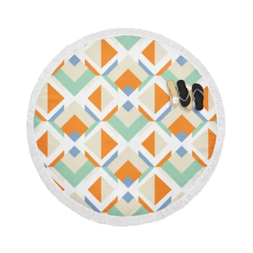 Inverted Color Flat Design Colorful Geometric Pattern Round Beach Towel