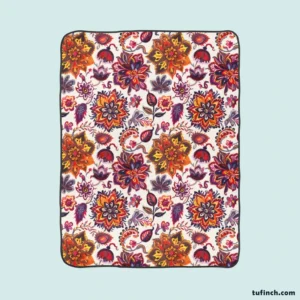 Iranian Floral Folk Pattern Fleece Blanket 1