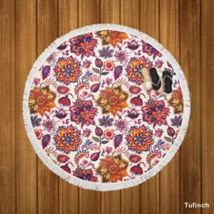 Iranian Floral Folk Pattern Round Beach Towel