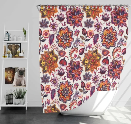 Iranian Floral Folk Pattern Shower Curtain