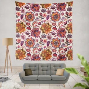 Iranian Floral Folk Pattern Wall Tapestry