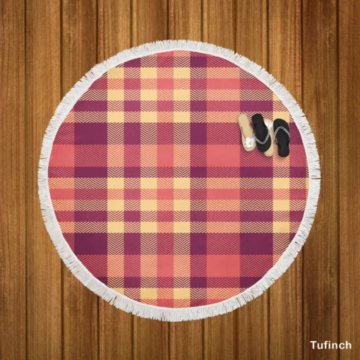 Irish Color Plaid Check Pattern Round Beach Towel