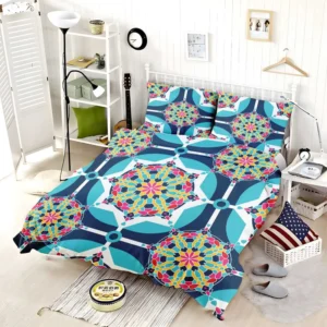 Islamic Moroccan Blue Pink Pattern Bedding Set