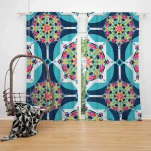 Islamic Moroccan Blue Pink Pattern Curtain