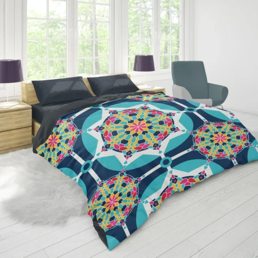 Islamic Moroccan Blue Pink Pattern Duvet Cover 1