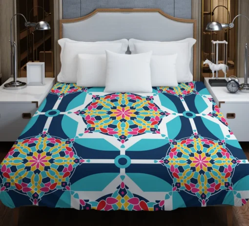 Islamic Moroccan Blue Pink Pattern Duvet Cover