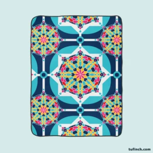 Islamic Moroccan Blue Pink Pattern Fleece Blanket 1