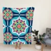 Islamic Moroccan Blue Pink Pattern Fleece Blanket