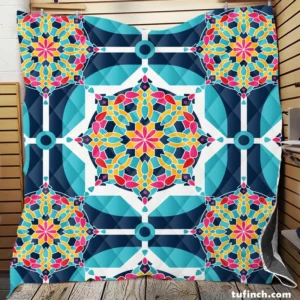 Islamic Moroccan Blue Pink Pattern Quilt Blanket