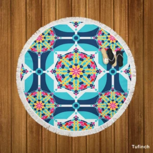 Islamic Moroccan Blue Pink Pattern Round Beach Towel