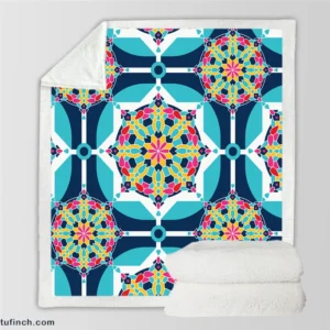 Islamic Moroccan Blue Pink Pattern Sherpa Fleece Blanket