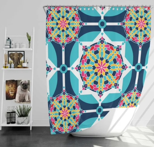 Islamic Moroccan Blue Pink Pattern Shower Curtain