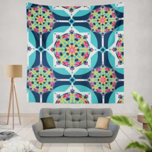 Islamic Moroccan Blue Pink Pattern Wall Tapestry