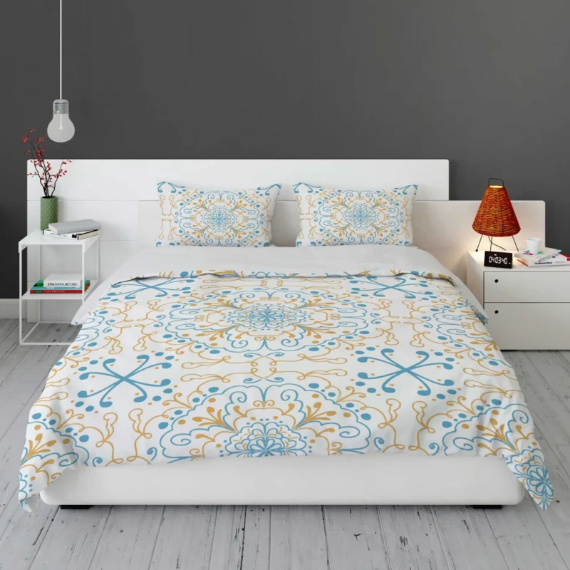 Islamic Moroccan Off White Blue Pattern Bedding Set 1