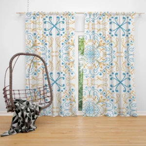 Islamic Moroccan Off White Blue Pattern Curtain