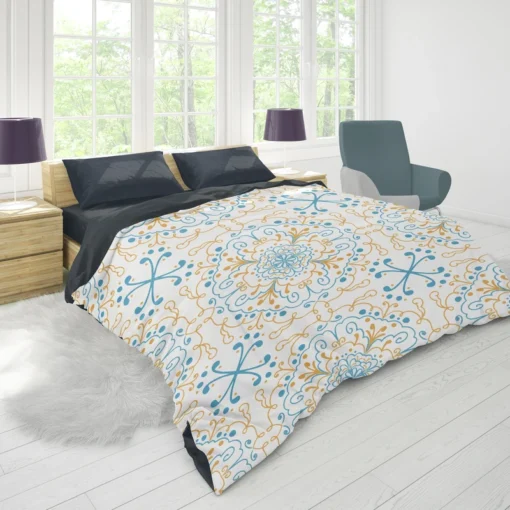 Islamic Moroccan Off White Blue Pattern Duvet Cover 1