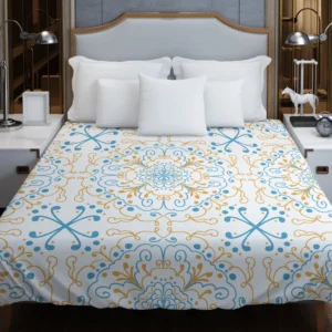 Islamic Moroccan Off White Blue Pattern Duvet Cover