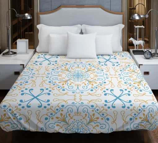 Islamic Moroccan Off White Blue Pattern Duvet Cover