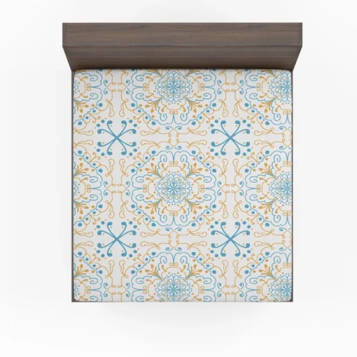 Islamic Moroccan Off White Blue Pattern Fitted Sheet