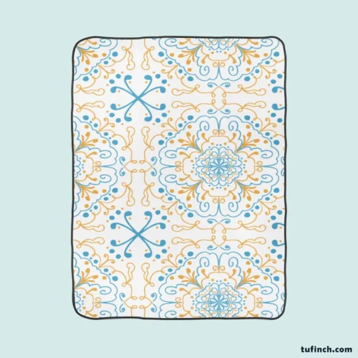 Islamic Moroccan Off White Blue Pattern Fleece Blanket 1