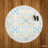 Islamic Moroccan Off White Blue Pattern Round Beach Towel