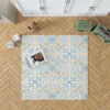 Islamic Moroccan Off White Blue Pattern Rug