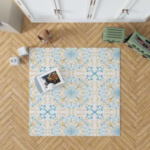 Islamic Moroccan Off White Blue Pattern Rug