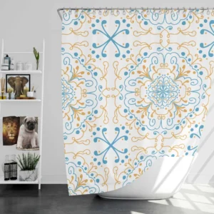 Islamic Moroccan Off White Blue Pattern Shower Curtain