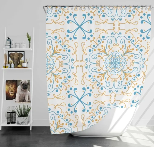 Islamic Moroccan Off White Blue Pattern Shower Curtain