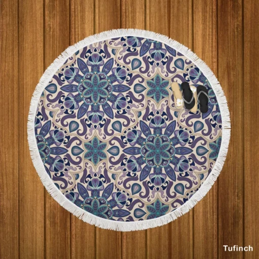 Islamic Traditional Floral Design Round Beach Towel