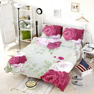 Italian Red Pink Rose Design Bedding Set