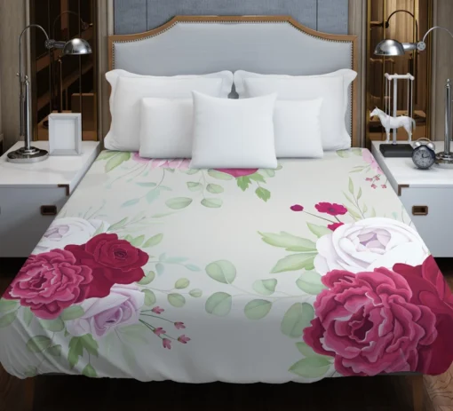 Italian Red Pink Rose Design Duvet Cover