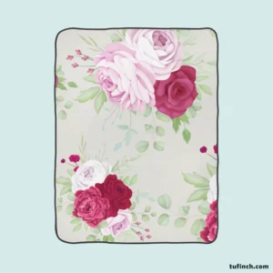 Italian Red Pink Rose Design Fleece Blanket 1