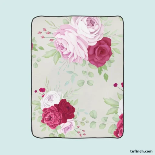 Italian Red Pink Rose Design Fleece Blanket 1