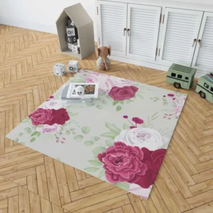 Italian Red Pink Rose Design Rug 1