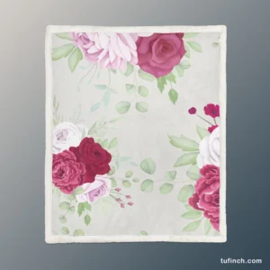 Italian Red Pink Rose Design Sherpa Fleece Blanket 1