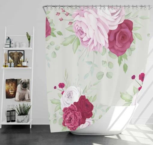 Italian Red Pink Rose Design Shower Curtain